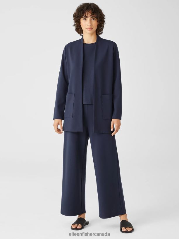 EILEEN FISHER Washable Flex Ponte High Collar Jacket Easy Fit Long Length Women OCEAN Clothing 024FN550