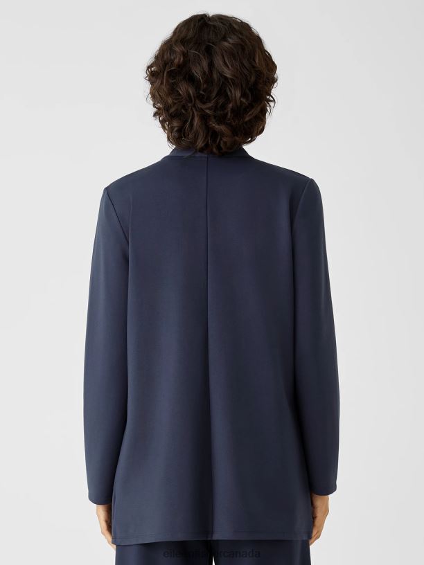 EILEEN FISHER Washable Flex Ponte High Collar Jacket Easy Fit Long Length Women OCEAN Clothing 024FN550