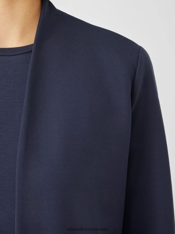 EILEEN FISHER Washable Flex Ponte High Collar Jacket Easy Fit Long Length Women OCEAN Clothing 024FN550