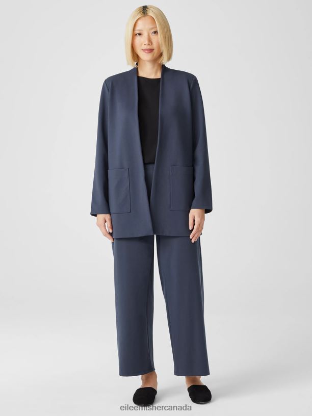 EILEEN FISHER Washable Flex Ponte High Collar Jacket Easy Fit Long Length Women OCEAN Clothing 024FN550