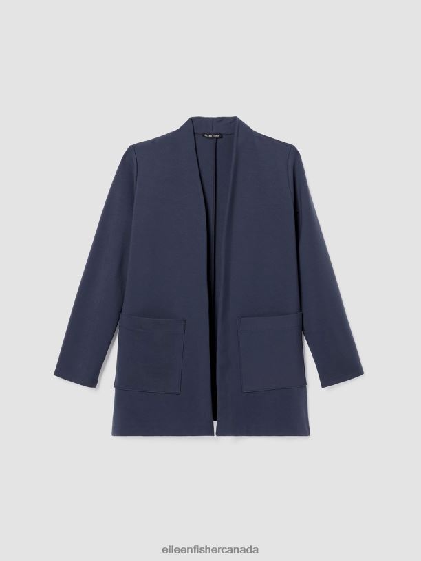 EILEEN FISHER Washable Flex Ponte High Collar Jacket Easy Fit Long Length Women OCEAN Clothing 024FN550