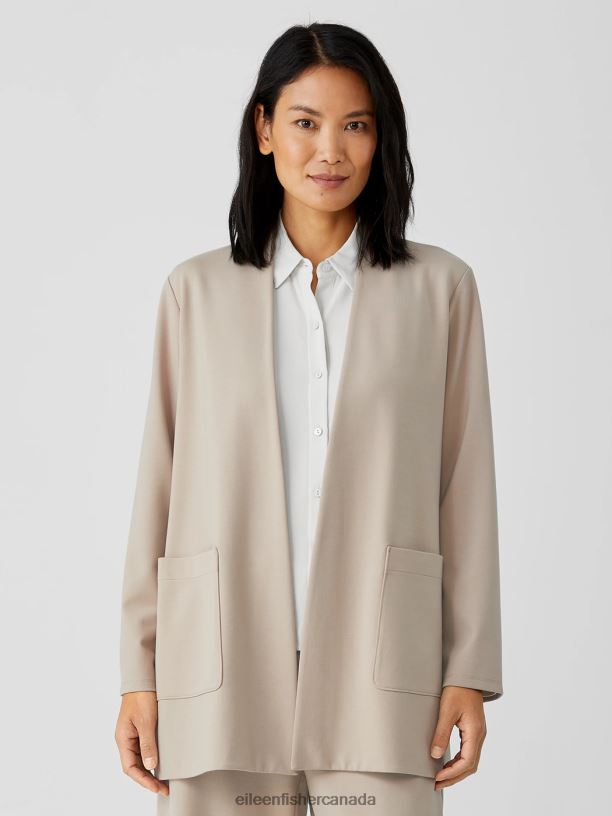 EILEEN FISHER Washable Flex Ponte High Collar Jacket Easy Fit Long Length Women WHEAT Clothing 024FN549
