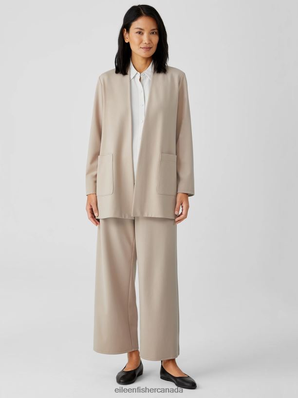 EILEEN FISHER Washable Flex Ponte High Collar Jacket Easy Fit Long Length Women WHEAT Clothing 024FN549