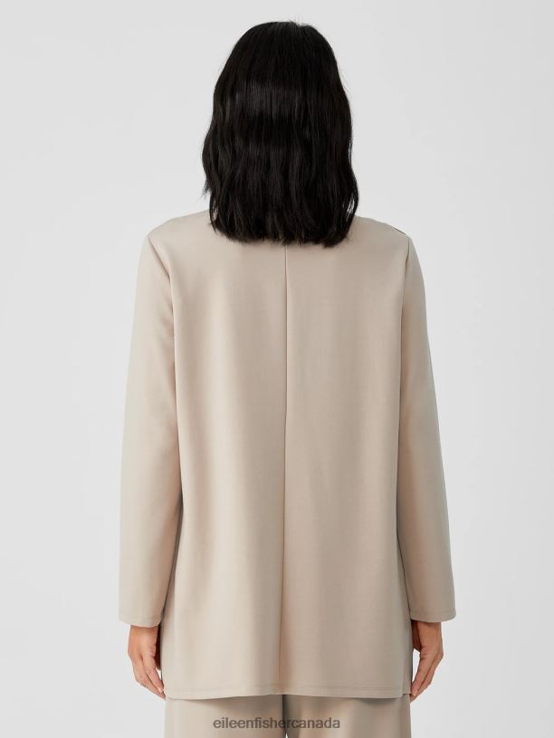 EILEEN FISHER Washable Flex Ponte High Collar Jacket Easy Fit Long Length Women WHEAT Clothing 024FN549