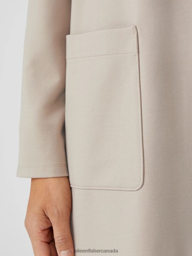 EILEEN FISHER Washable Flex Ponte High Collar Jacket Easy Fit Long Length Women WHEAT Clothing 024FN549