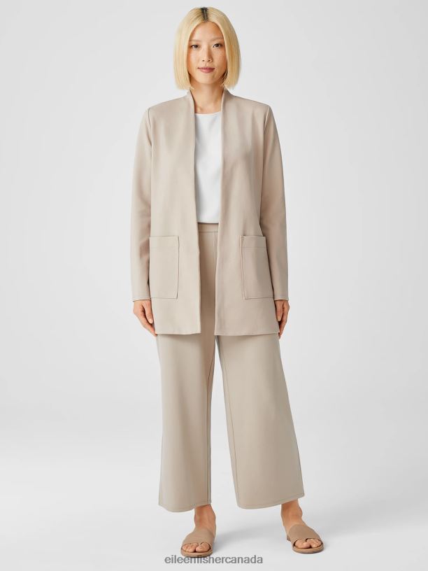 EILEEN FISHER Washable Flex Ponte High Collar Jacket Easy Fit Long Length Women WHEAT Clothing 024FN549