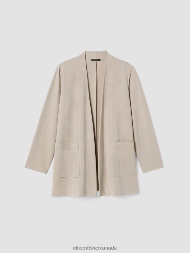 EILEEN FISHER Washable Flex Ponte High Collar Jacket Easy Fit Long Length Women WHEAT Clothing 024FN549