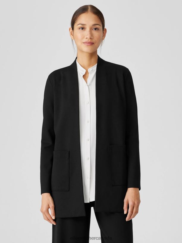 EILEEN FISHER Washable Flex Ponte High Collar Jacket Easy Fit Thigh Length Women BLACK Clothing 024FN501