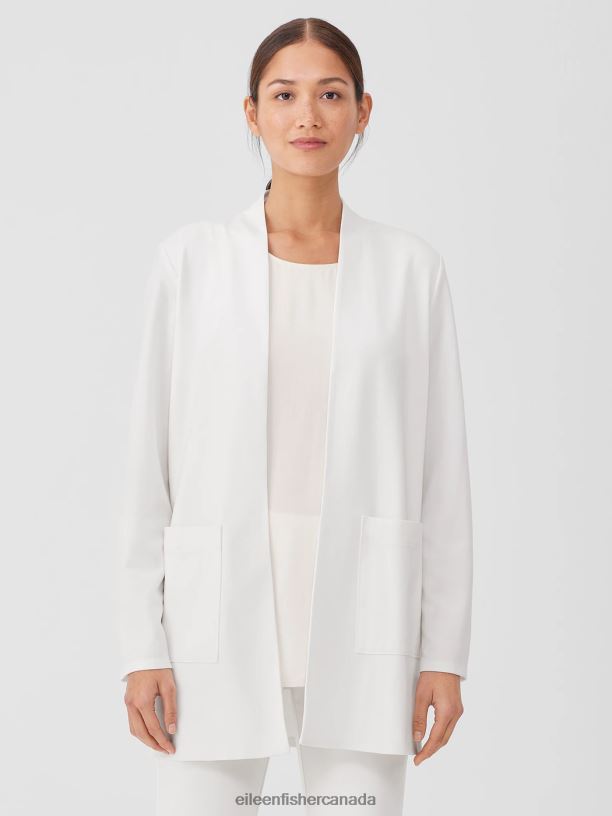EILEEN FISHER Washable Flex Ponte High Collar Jacket Easy Fit Thigh Length Women IVORY Clothing 024FN500