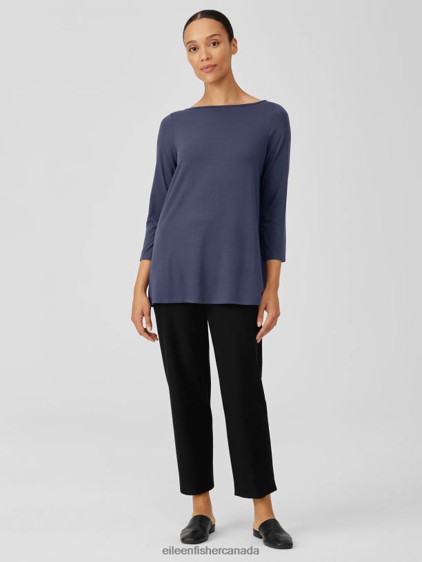 EILEEN FISHER Fine Jersey Bateau Neck Top Easy Fit Long Length Women OCEAN Clothing 024FN208