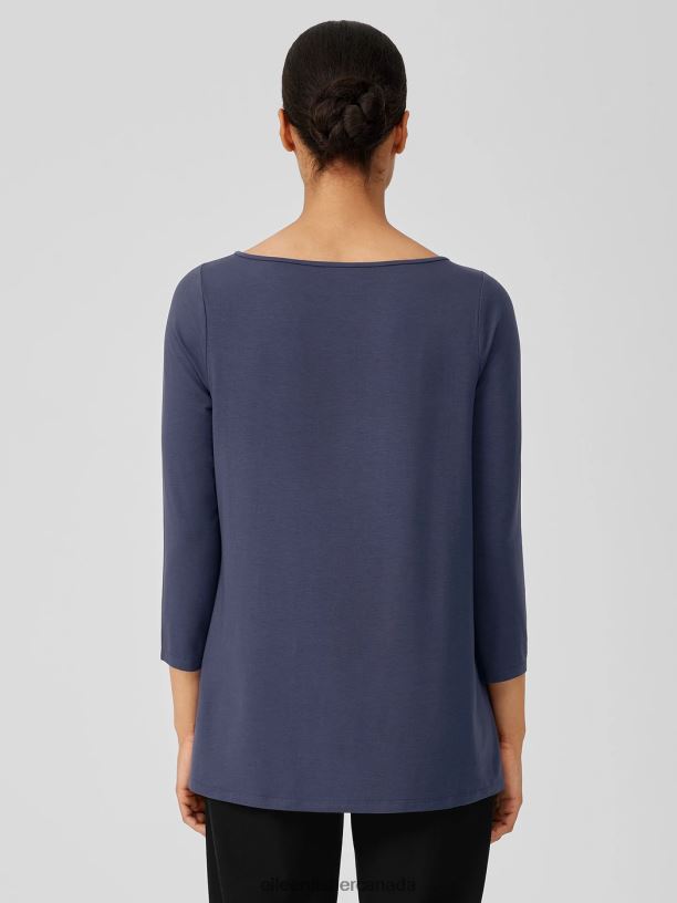 EILEEN FISHER Fine Jersey Bateau Neck Top Easy Fit Long Length Women OCEAN Clothing 024FN208