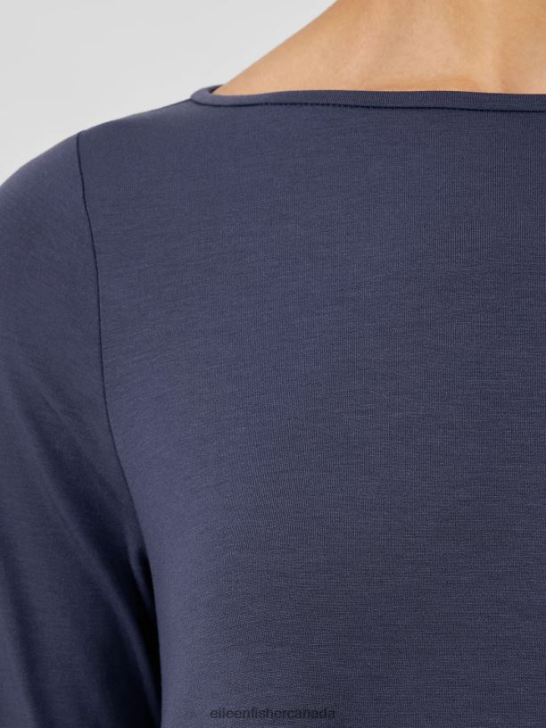 EILEEN FISHER Fine Jersey Bateau Neck Top Easy Fit Long Length Women OCEAN Clothing 024FN208