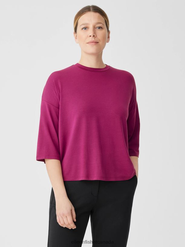 EILEEN FISHER Fine Jersey Column-Sleeve Top Boxy Fit Basic Length Women BLACK Clothing 024FN203
