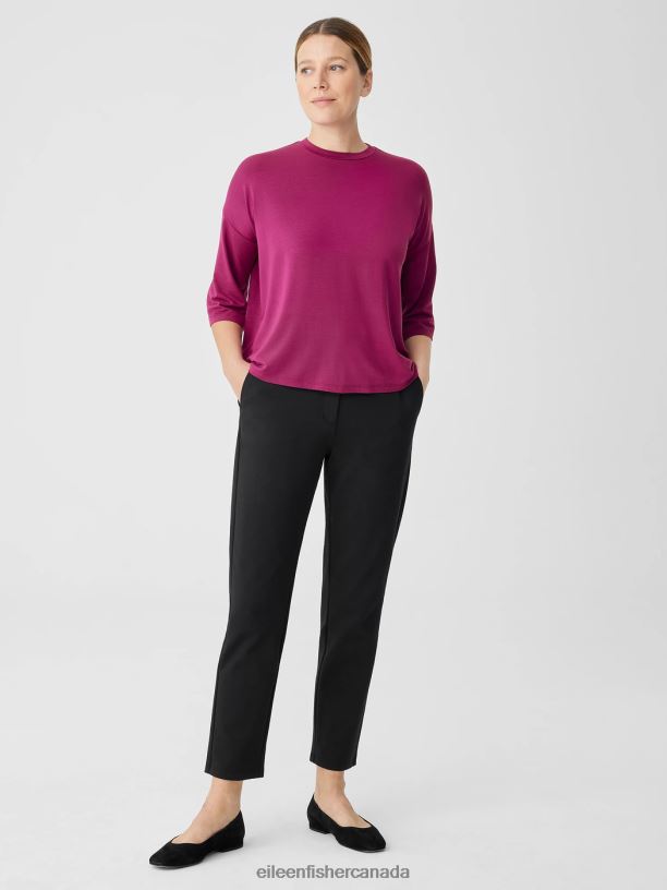 EILEEN FISHER Fine Jersey Column-Sleeve Top Boxy Fit Basic Length Women BLACK Clothing 024FN203