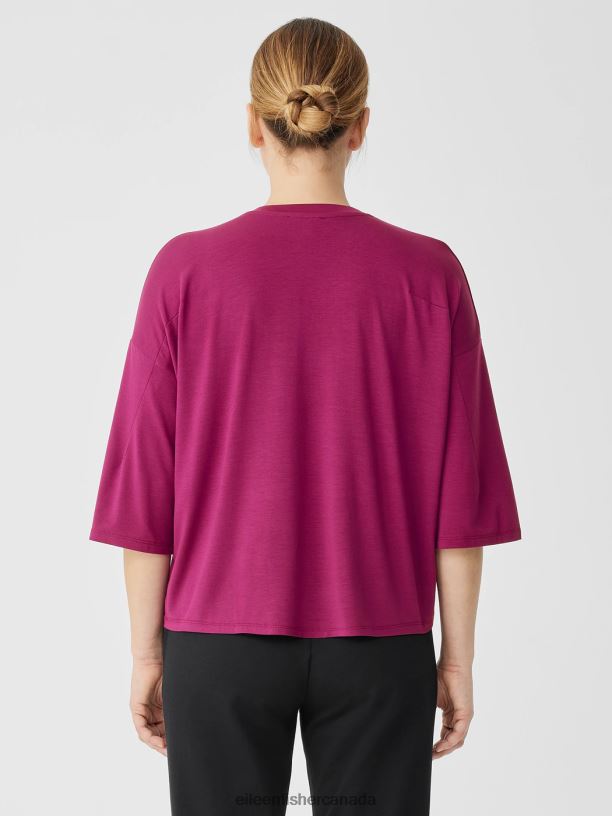 EILEEN FISHER Fine Jersey Column-Sleeve Top Boxy Fit Basic Length Women BLACK Clothing 024FN203