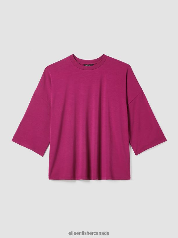 EILEEN FISHER Fine Jersey Column-Sleeve Top Boxy Fit Basic Length Women BLACK Clothing 024FN203