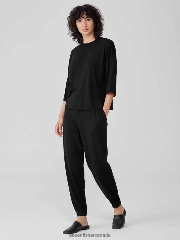 EILEEN FISHER Fine Jersey Column-Sleeve Top Boxy Fit Basic Length Women BLACK Clothing 024FN204