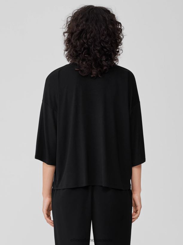 EILEEN FISHER Fine Jersey Column-Sleeve Top Boxy Fit Basic Length Women BLACK Clothing 024FN204