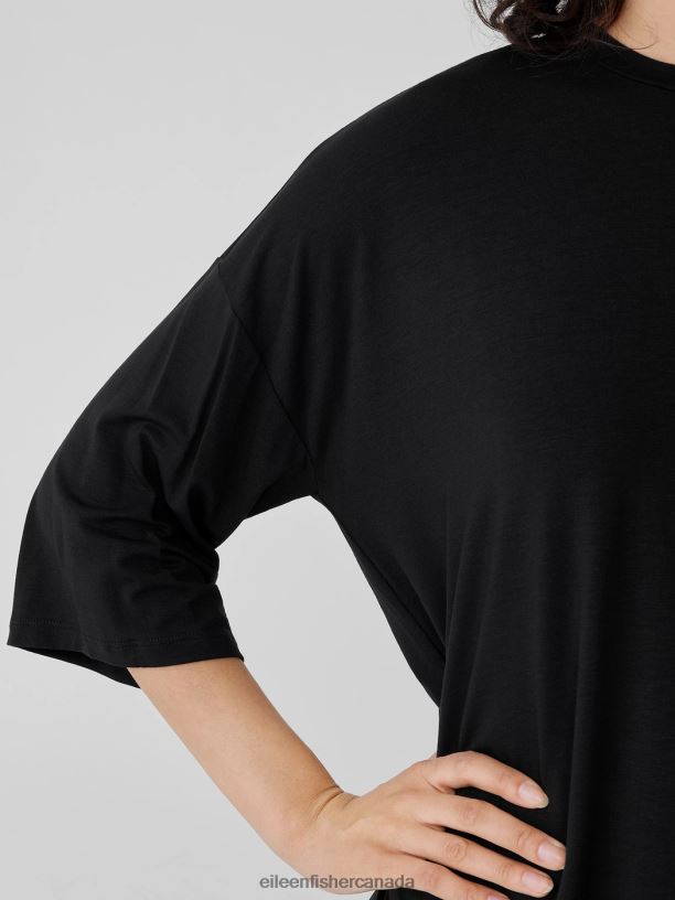 EILEEN FISHER Fine Jersey Column-Sleeve Top Boxy Fit Basic Length Women BLACK Clothing 024FN204