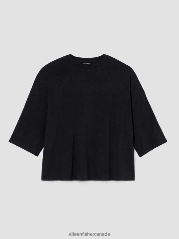 EILEEN FISHER Fine Jersey Column-Sleeve Top Boxy Fit Basic Length Women BLACK Clothing 024FN204