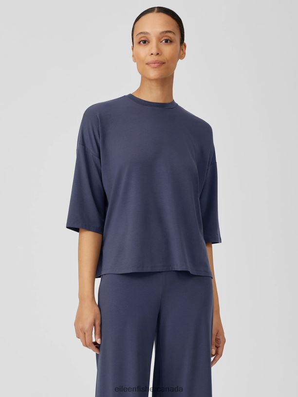 EILEEN FISHER Fine Jersey Column-Sleeve Top Boxy Fit Basic Length Women OCEAN Clothing 024FN205