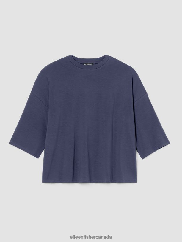 EILEEN FISHER Fine Jersey Column-Sleeve Top Boxy Fit Basic Length Women OCEAN Clothing 024FN205
