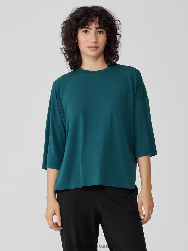 EILEEN FISHER Fine Jersey Column-Sleeve Top Boxy Fit Basic Length Women PACIFICA Clothing 024FN206