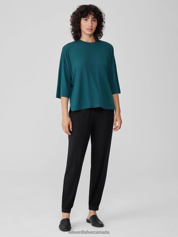 EILEEN FISHER Fine Jersey Column-Sleeve Top Boxy Fit Basic Length Women PACIFICA Clothing 024FN206