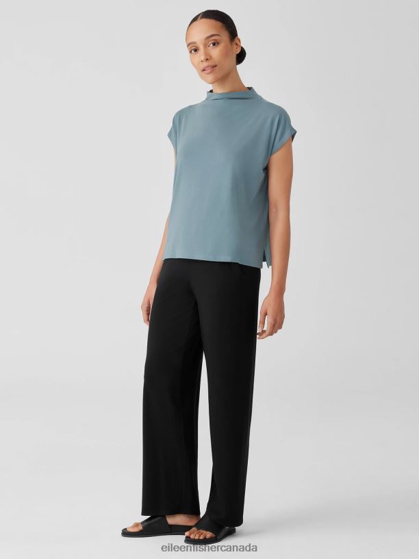 EILEEN FISHER Fine Jersey Funnel Neck Top Boxy Fit Basic Length Women BLACK Clothing 024FN196