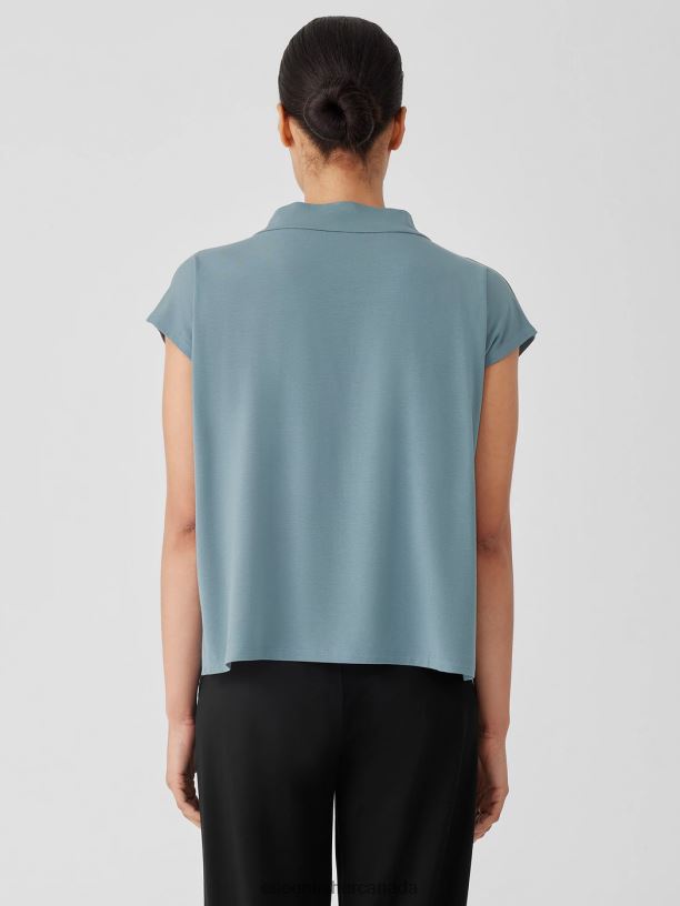 EILEEN FISHER Fine Jersey Funnel Neck Top Boxy Fit Basic Length Women BLACK Clothing 024FN196