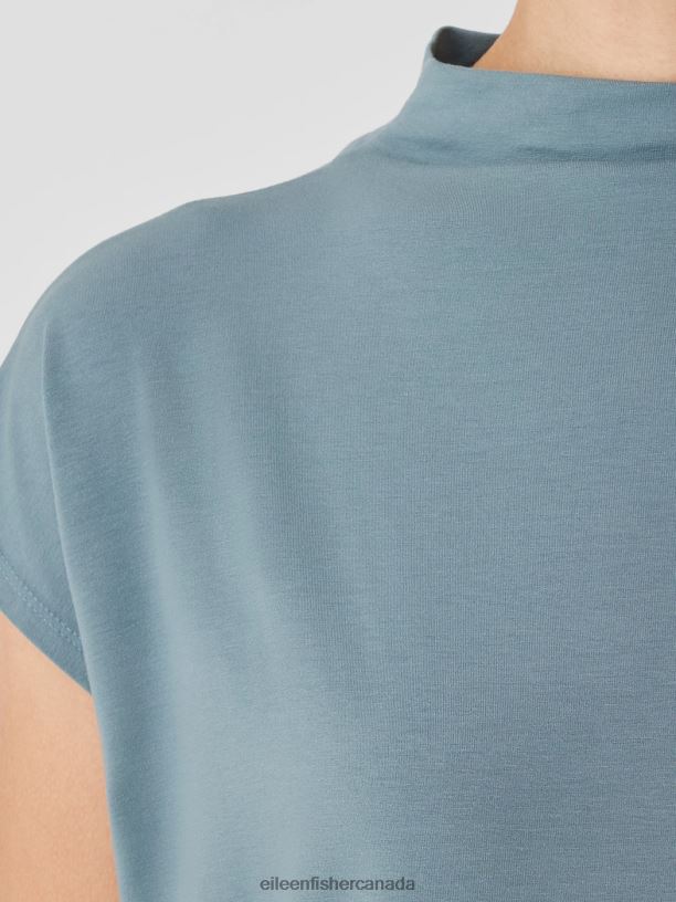 EILEEN FISHER Fine Jersey Funnel Neck Top Boxy Fit Basic Length Women BLACK Clothing 024FN196