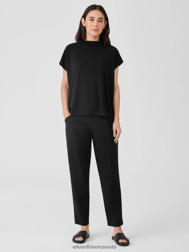 EILEEN FISHER Fine Jersey Funnel Neck Top Boxy Fit Basic Length Women BLACK Clothing 024FN197