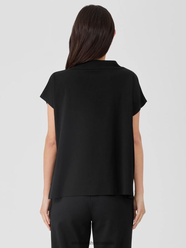 EILEEN FISHER Fine Jersey Funnel Neck Top Boxy Fit Basic Length Women BLACK Clothing 024FN197