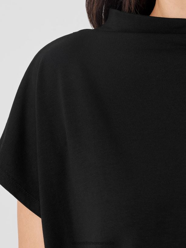 EILEEN FISHER Fine Jersey Funnel Neck Top Boxy Fit Basic Length Women BLACK Clothing 024FN197