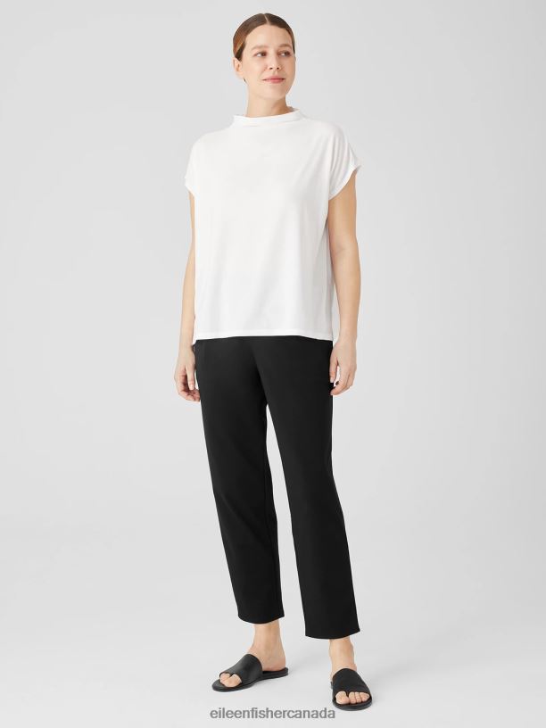 EILEEN FISHER Fine Jersey Funnel Neck Top Boxy Fit Basic Length Women WHITE Clothing 024FN198