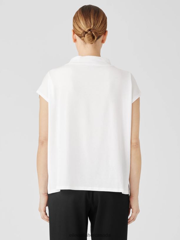 EILEEN FISHER Fine Jersey Funnel Neck Top Boxy Fit Basic Length Women WHITE Clothing 024FN198