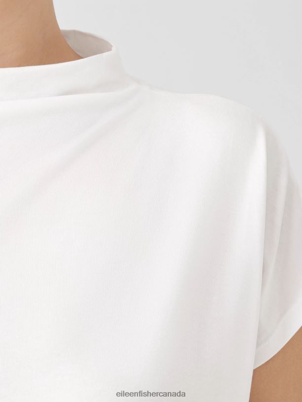 EILEEN FISHER Fine Jersey Funnel Neck Top Boxy Fit Basic Length Women WHITE Clothing 024FN198