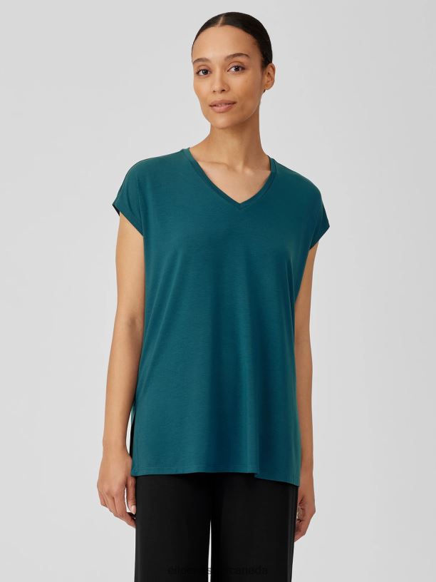 EILEEN FISHER Fine Jersey Square Top Boxy Fit Long Length Women PACIFICA Clothing 024FN212