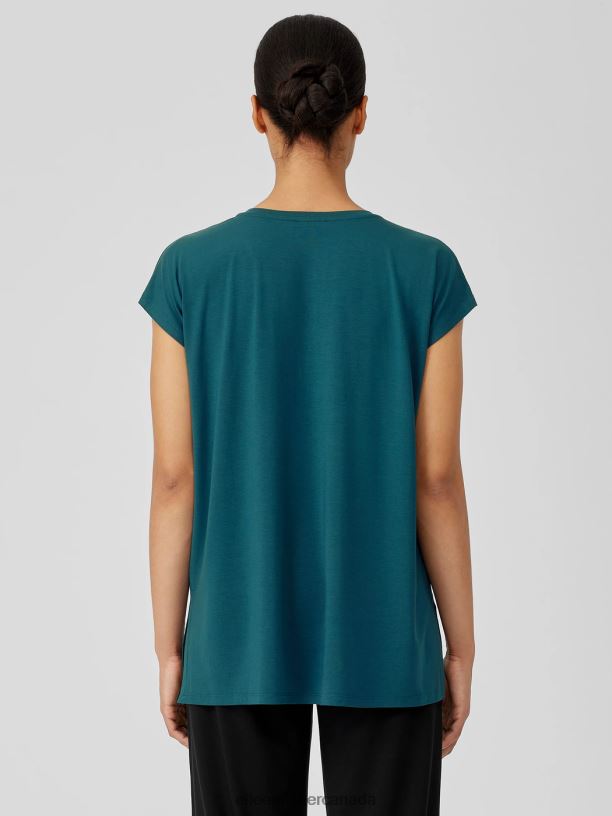 EILEEN FISHER Fine Jersey Square Top Boxy Fit Long Length Women PACIFICA Clothing 024FN212