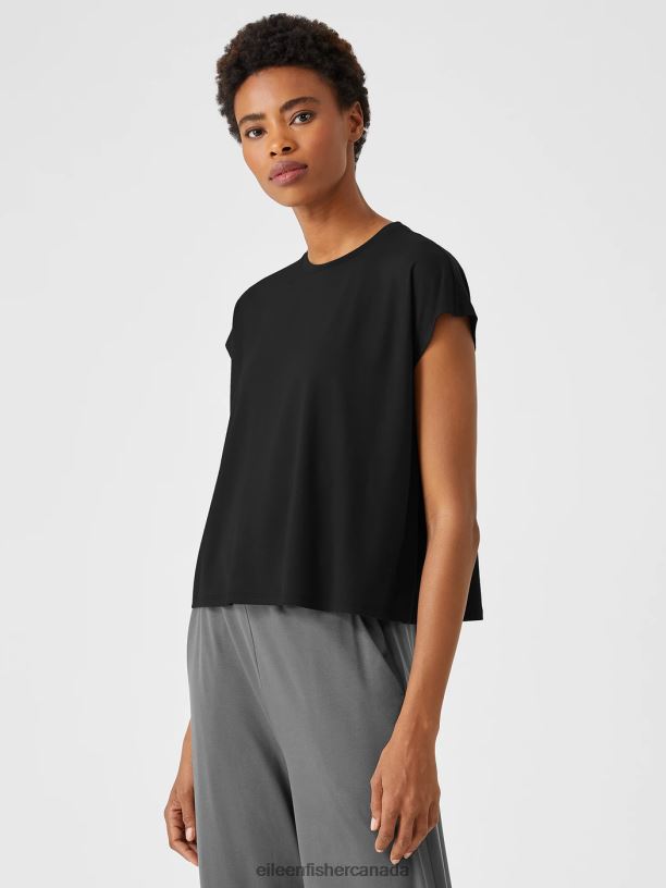 EILEEN FISHER Fine Jersey Square Top Boxy Fit Short Length Women BLACK Clothing 024FN366