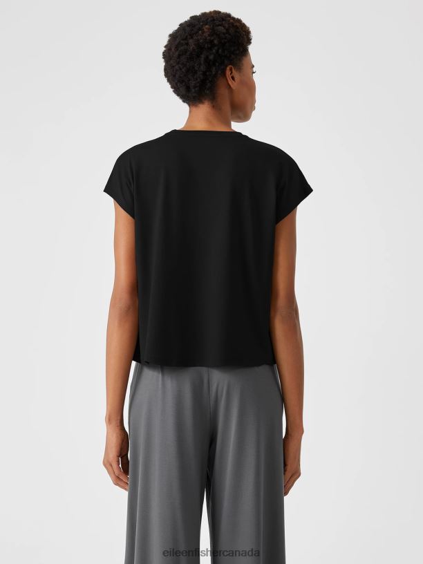 EILEEN FISHER Fine Jersey Square Top Boxy Fit Short Length Women BLACK Clothing 024FN366
