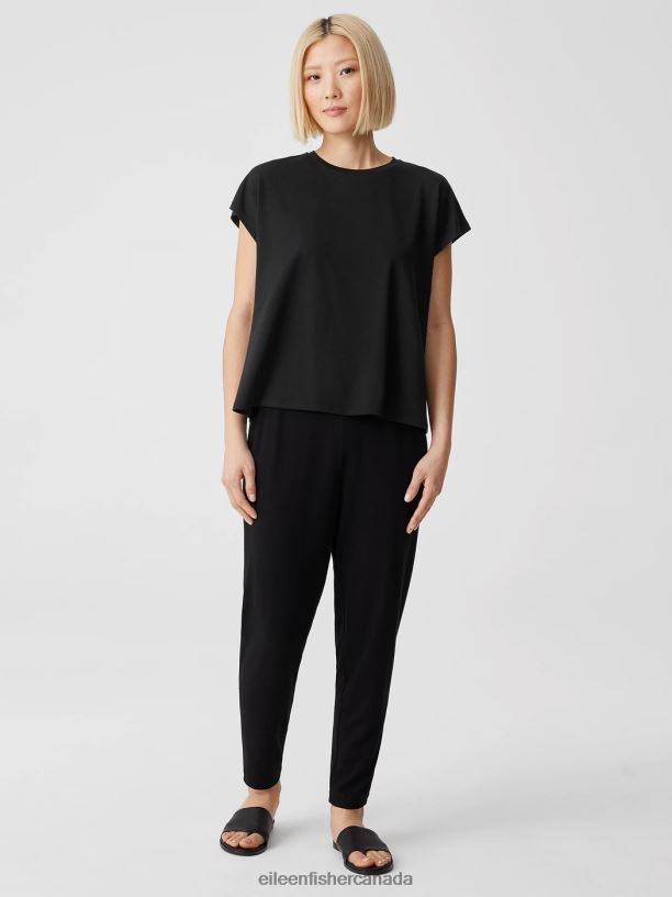 EILEEN FISHER Fine Jersey Square Top Boxy Fit Short Length Women BLACK Clothing 024FN366