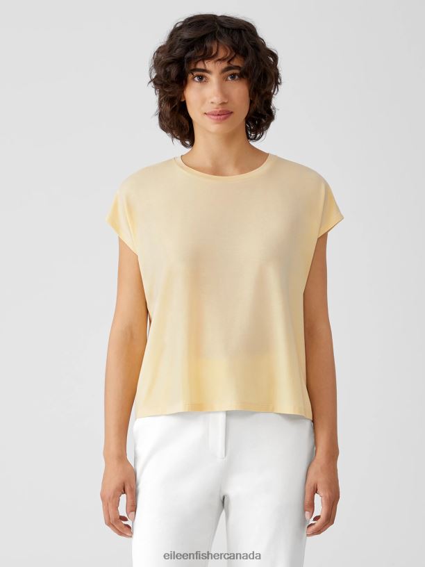 EILEEN FISHER Fine Jersey Square Top Boxy Fit Short Length Women BUTTER Clothing 024FN283