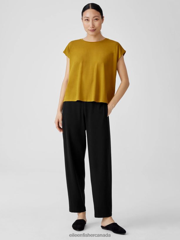 EILEEN FISHER Fine Jersey Square Top Boxy Fit Short Length Women MUSTARD SEED Clothing 024FN282