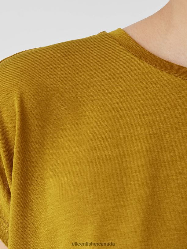 EILEEN FISHER Fine Jersey Square Top Boxy Fit Short Length Women MUSTARD SEED Clothing 024FN282