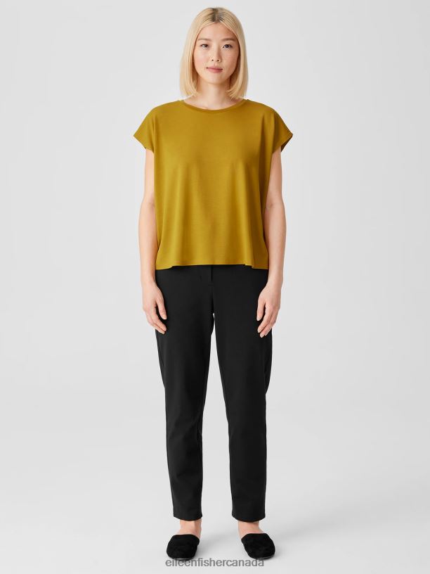 EILEEN FISHER Fine Jersey Square Top Boxy Fit Short Length Women MUSTARD SEED Clothing 024FN282