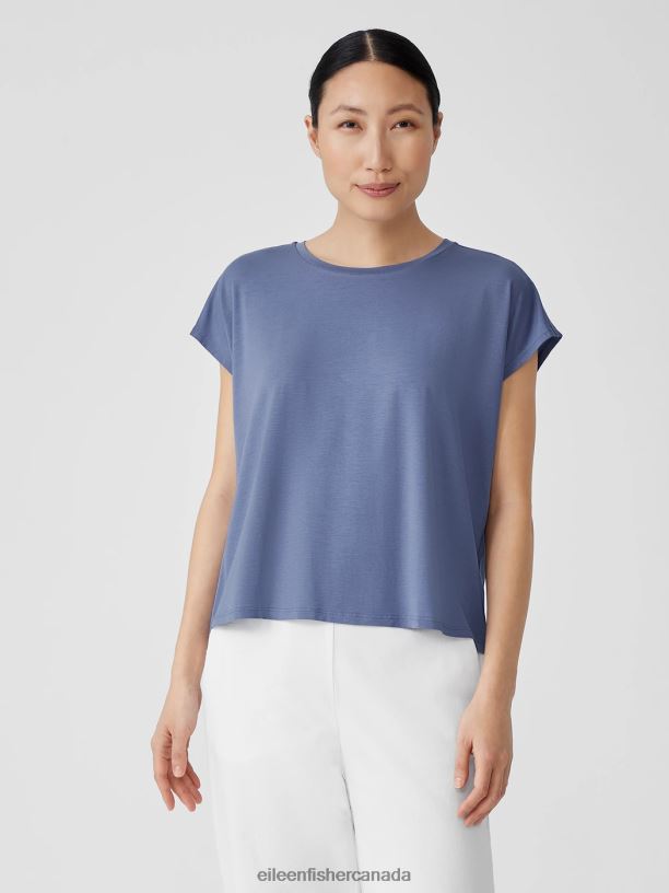 EILEEN FISHER Fine Jersey Square Top Boxy Fit Short Length Women PERIWINKLE Clothing 024FN281