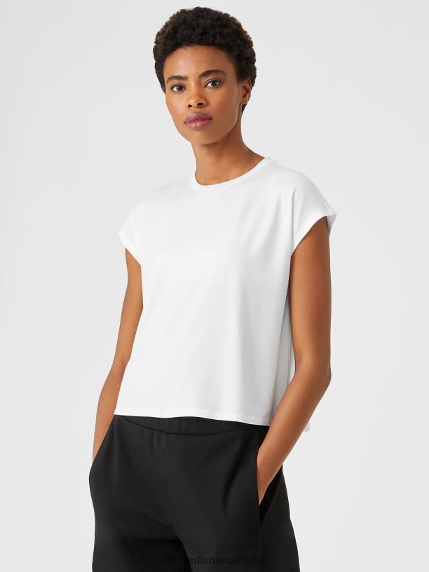 EILEEN FISHER Fine Jersey Square Top Boxy Fit Short Length Women WHITE Clothing 024FN367