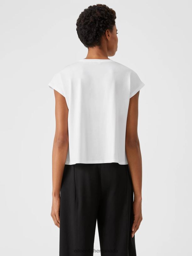 EILEEN FISHER Fine Jersey Square Top Boxy Fit Short Length Women WHITE Clothing 024FN367