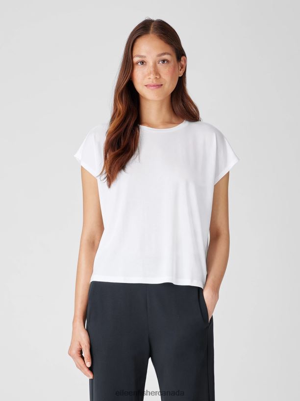 EILEEN FISHER Fine Jersey Square Top Boxy Fit Short Length Women WHITE Clothing 024FN370
